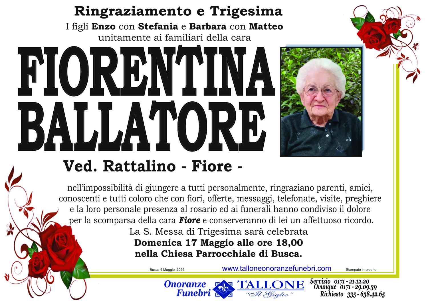 <br />
<b>Warning</b>:  Undefined variable $info in <b>/home/tallone/public_html/ringraziamenti.php</b> on line <b>68</b><br />
Fiorentina Ballatore